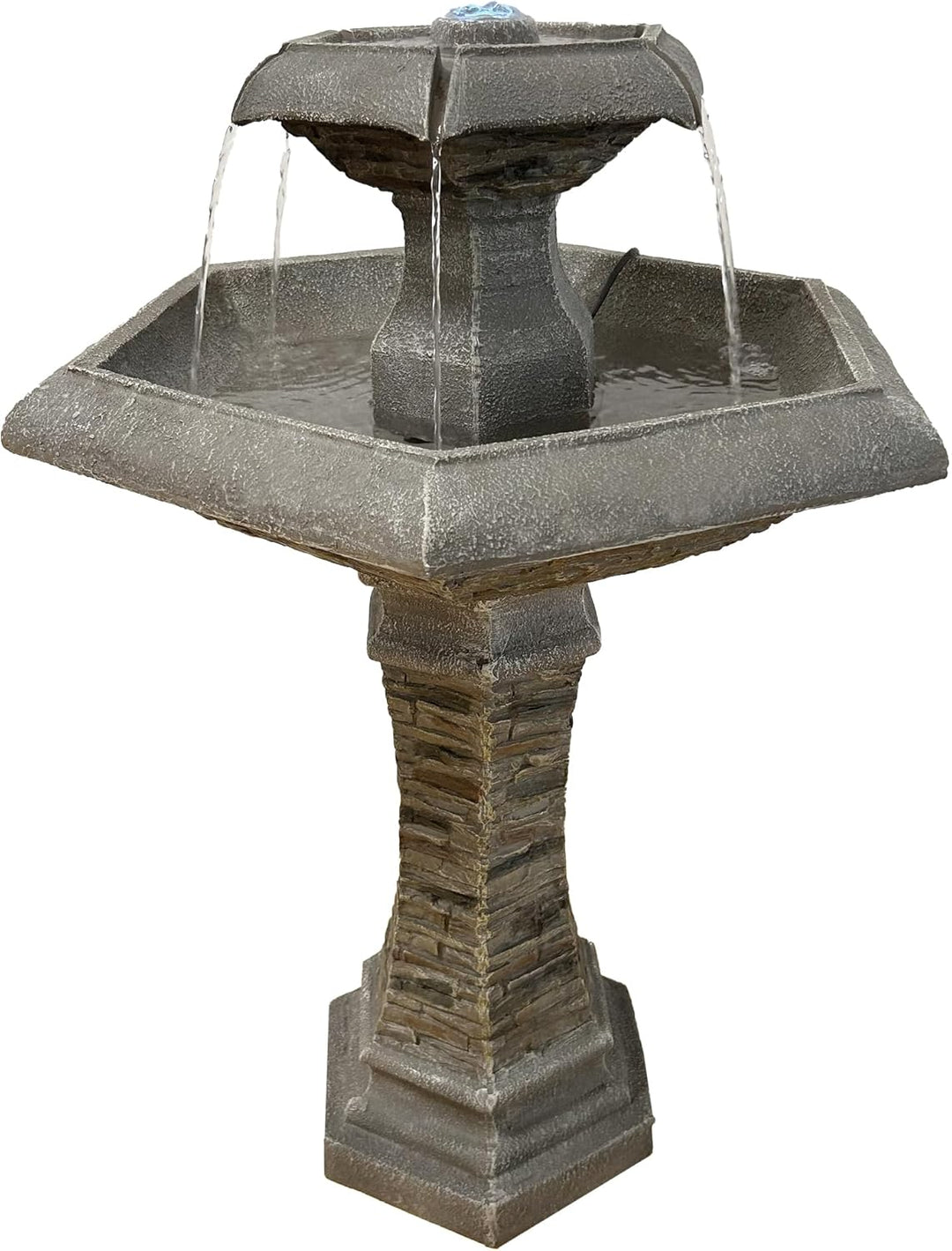 Köhko® Hexagon Eleganz Gartenbrunnen mit LED Beleuchtung, Wasserfall, Vogeltränke, Gartendeko, Sprin