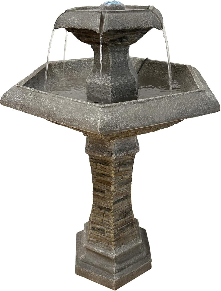 Köhko® Hexagon Eleganz Gartenbrunnen mit LED Beleuchtung, Wasserfall, Vogeltränke, Gartendeko, Sprin