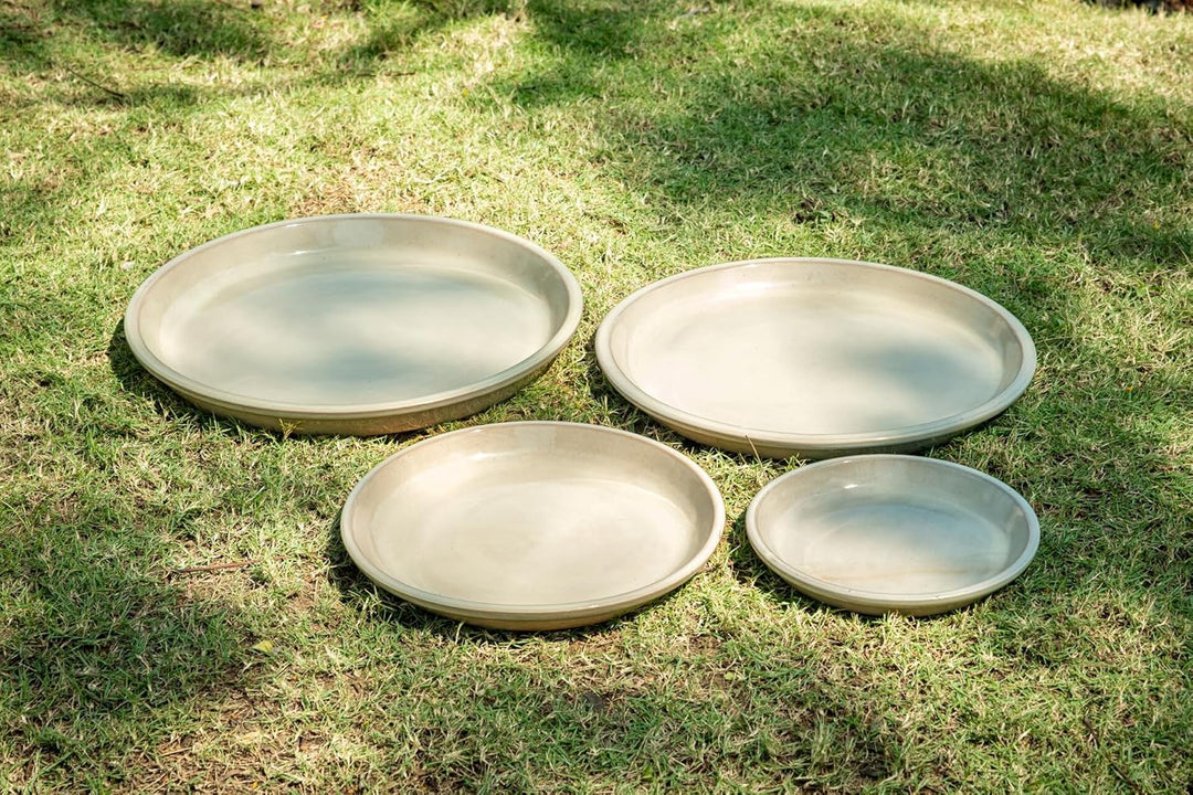 Vogeltränke/Teller/Untersetzer für Pflanzgefässe Blumentöpfe Blau Weiss Anthrazit glasiert aus Stein