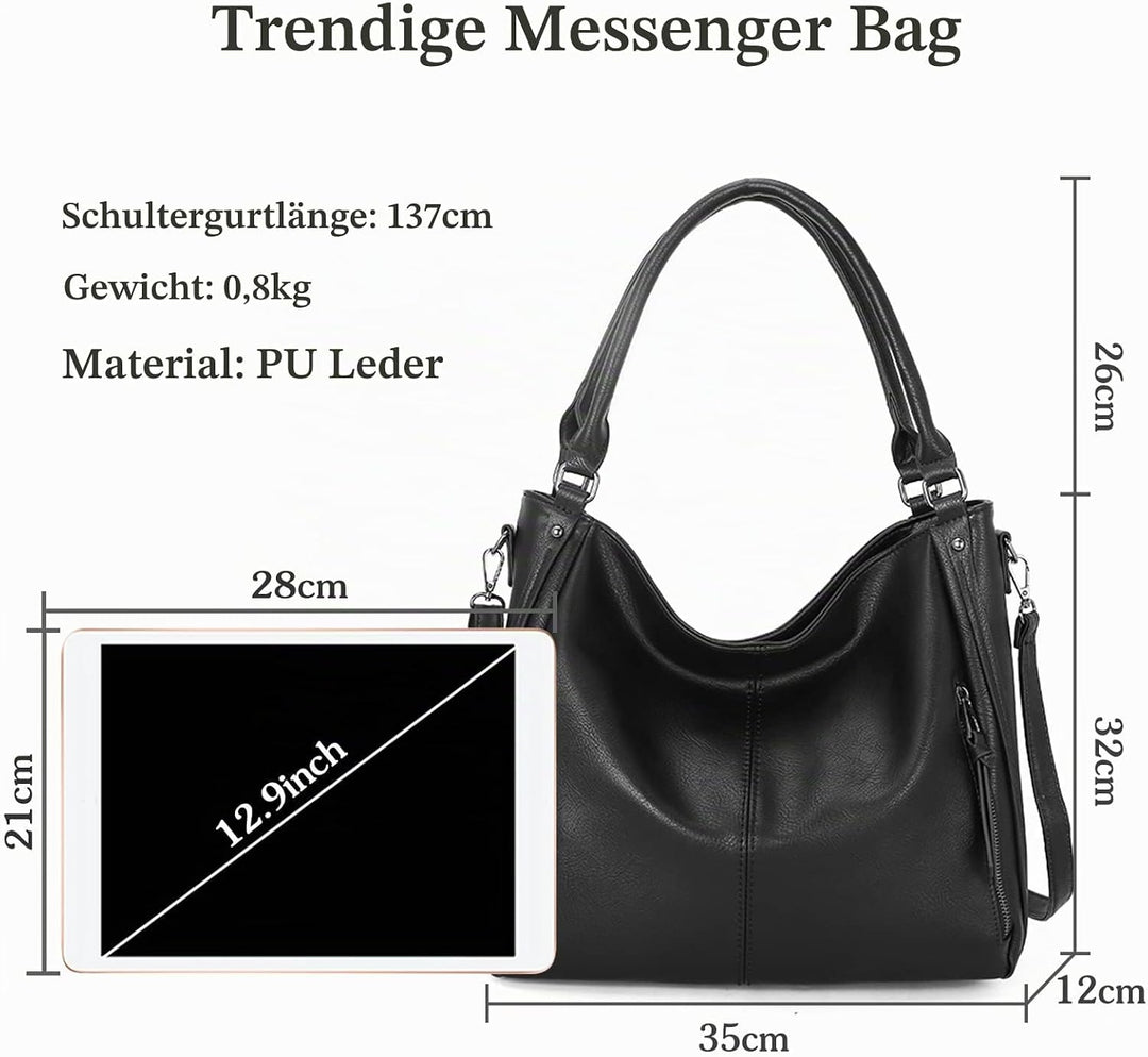 FANDARE Grosse Handtasche, Damen, Schultertaschen, PU-Leder, wasserdicht, für Einkäufe, Party, Schul