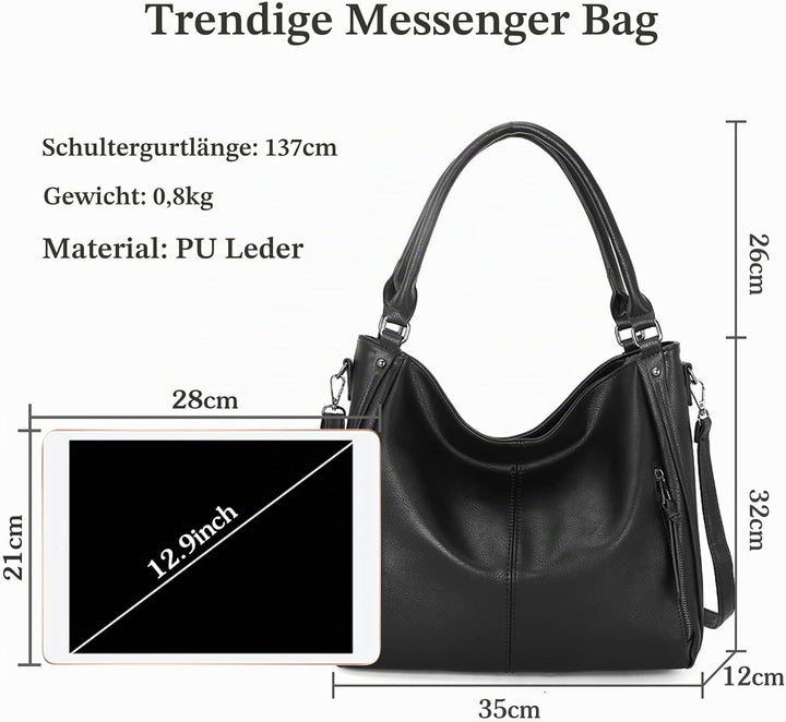 FANDARE Grosse Handtasche, Damen, Schultertaschen, PU-Leder, wasserdicht, für Einkäufe, Party, Schul