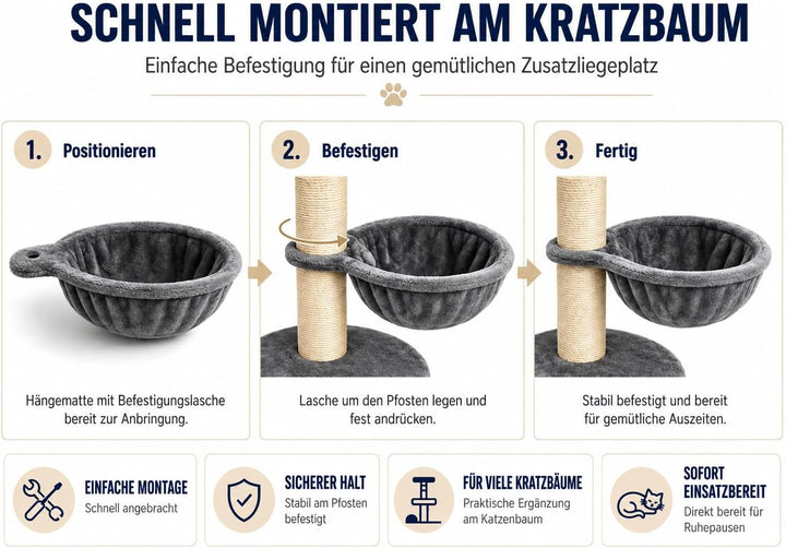 Liegemulde Katzenkorb Katzenhängematte für Kratzbaum, Grau, Ø32 cm, Grau