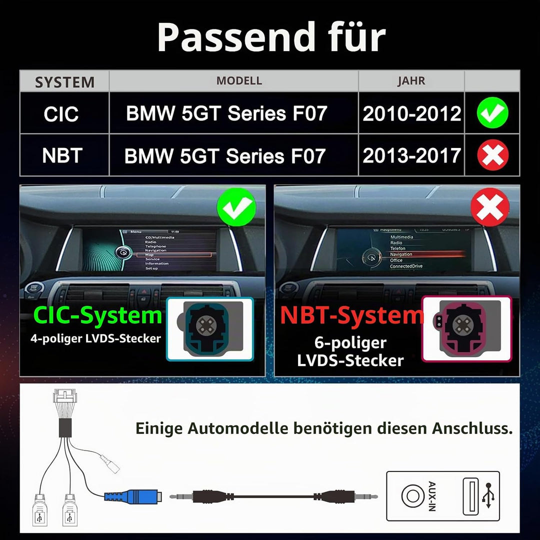 Fast Boot Linux Autoradio kompatibel mit BMW 5GT-Reihe F07 (2010-2012) CIC iDrive Upgrade | Bluetoot