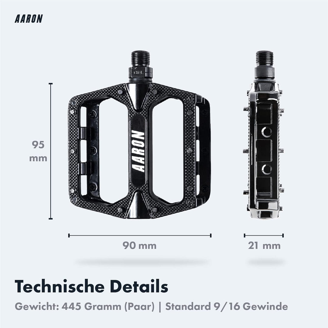 AARON Rock - MTB Pedale Fahrrad aus Alu mit abgedichteten Industrie-Kugellager, rutschfest durch aus