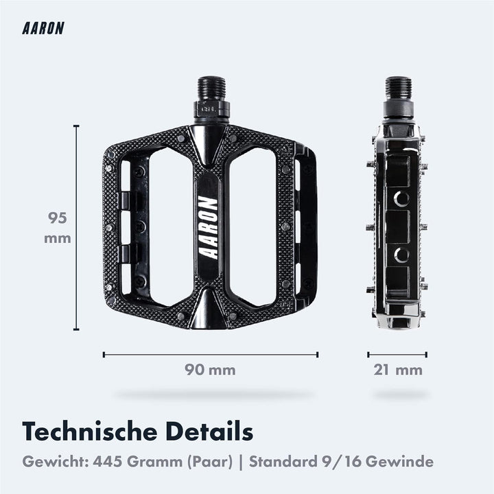 AARON Rock - MTB Pedale Fahrrad aus Alu mit abgedichteten Industrie-Kugellager, rutschfest durch aus