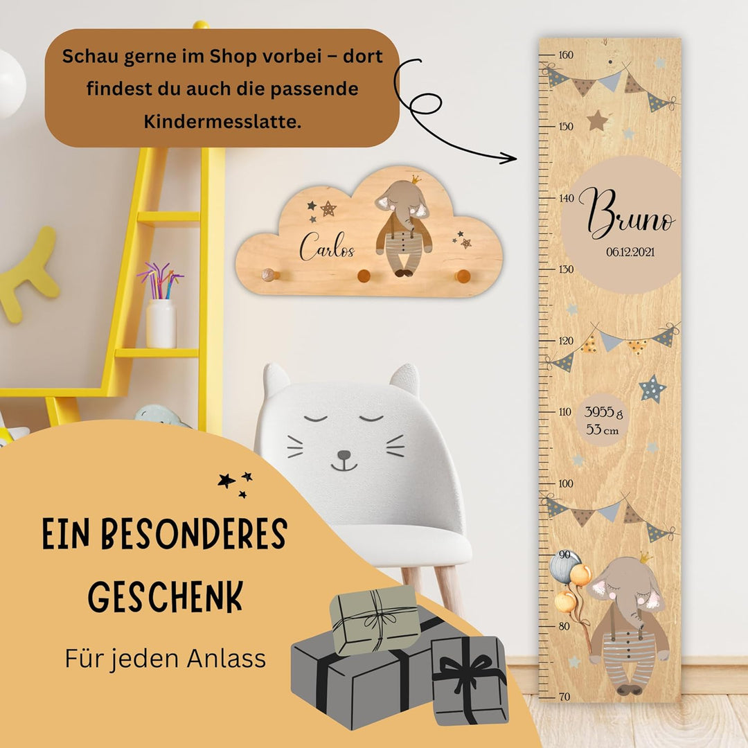 EmiliaLotte Kindergarderobe Personalisiert mit Wunschname I Garderobe Kinder aus Holz - Verschiedene
