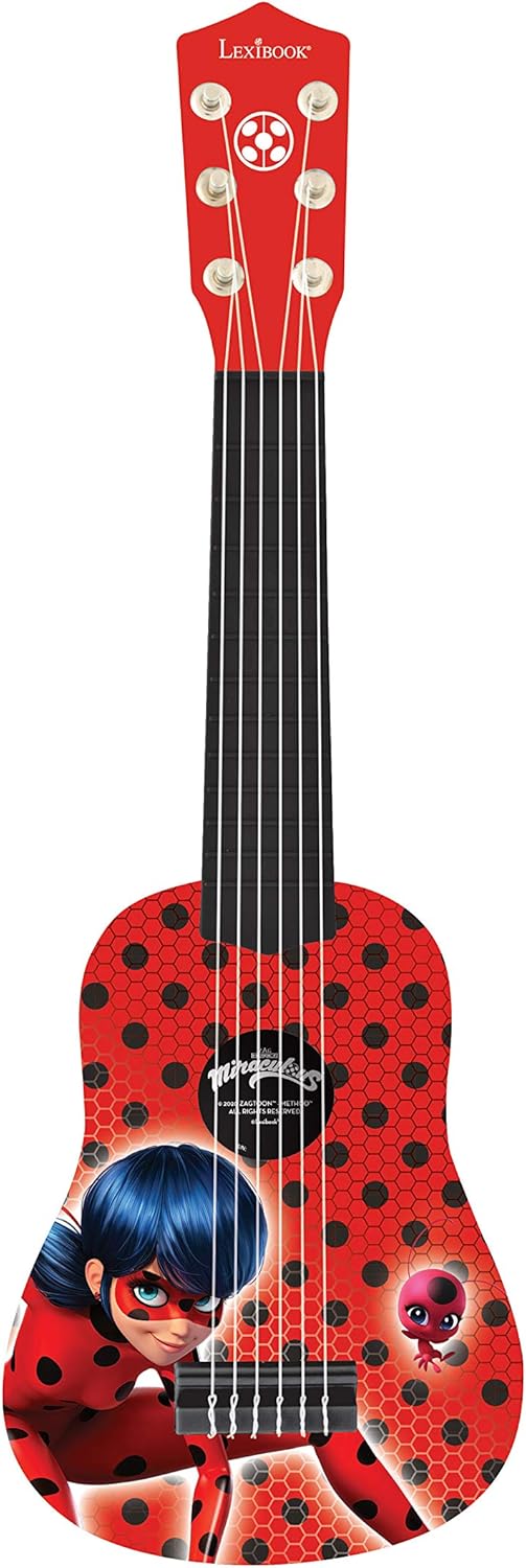 Lexibook K200MI Miraculous: Tales of Ladybug & Cat Noir erste Akustikgitarre aus Holz, 6 Nylonsaiten