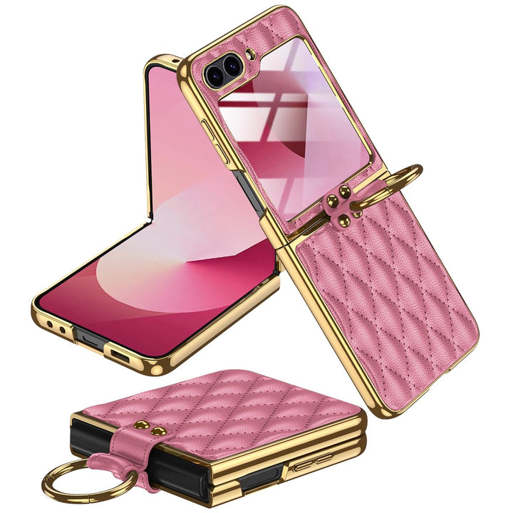 Miimall Lederhülle Kompatibel mit Samsung Galaxy Z Flip 6/Flip7 FE Hülle mit Kameraschutz+Ring Ständ