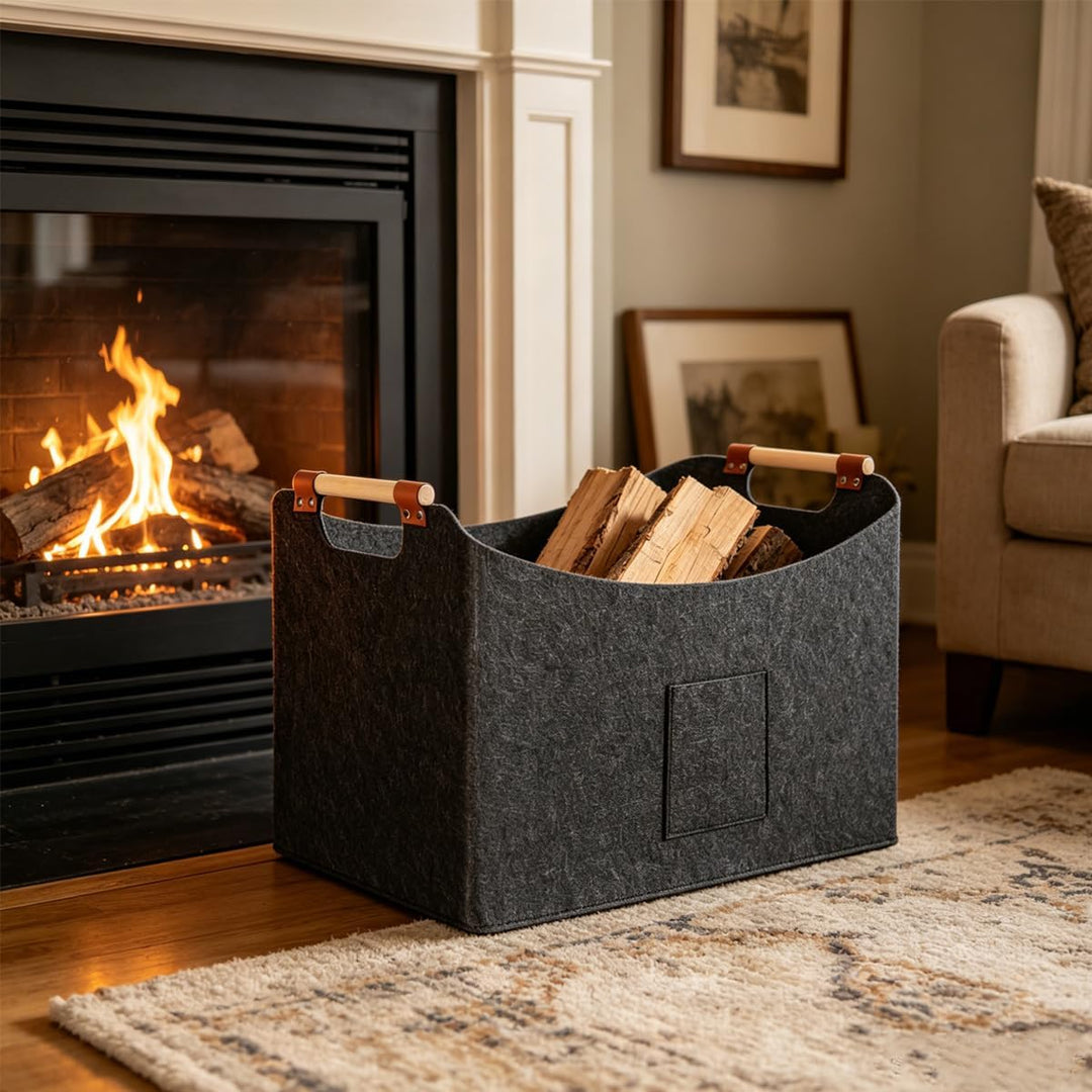 Riven Filz Brennholz Korb grosse Lagerung Bin faltbar 96L dunkelgrau 60x40x40cm Log Holder mit Front