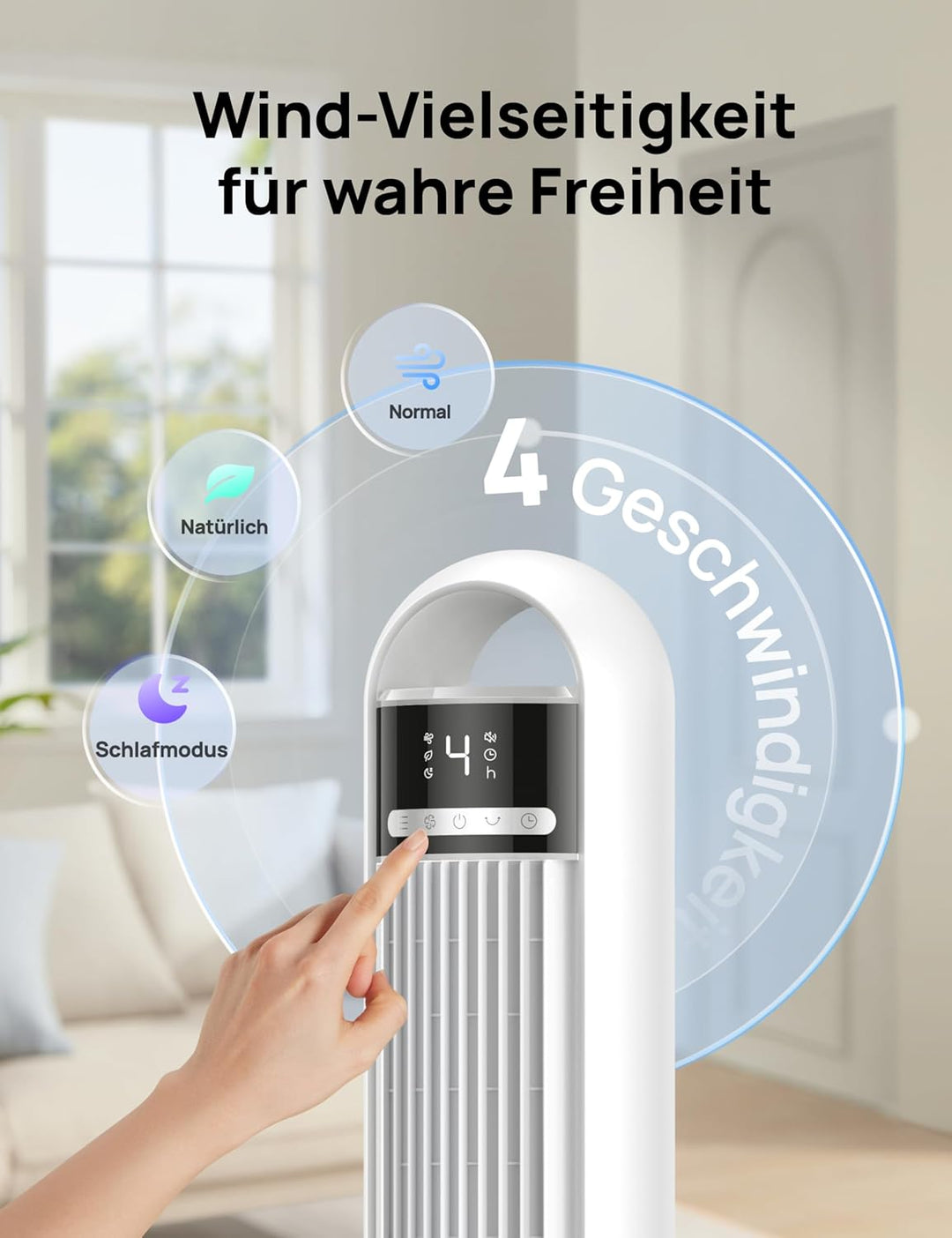 DREO Smart Turmventilator fürs Schlafzimmer, leiser Standventilator mit 28 dB, Luftreichweite bis 8,