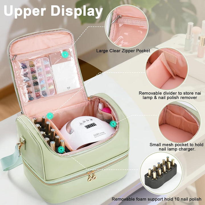 Uross Nagellack Organizer für 50 Nagellackflaschen und 1 LED-Nagellampe, Nagellack Aufbewahrung Tasc