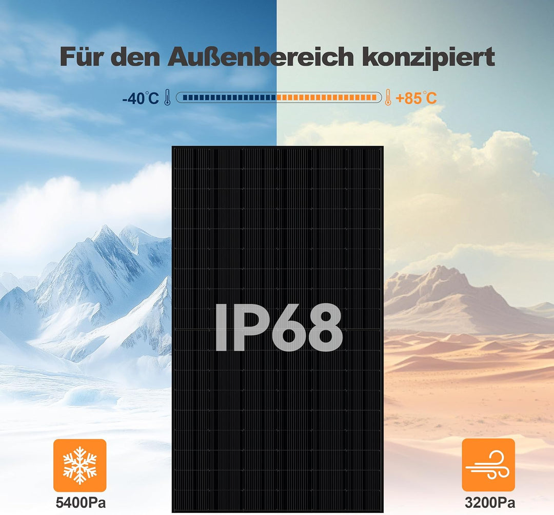 SAKETE Solarmodul 1000W – N-Typ Full Black Solarpanel mit Halbzellen-Technologie, geeignet für Balko