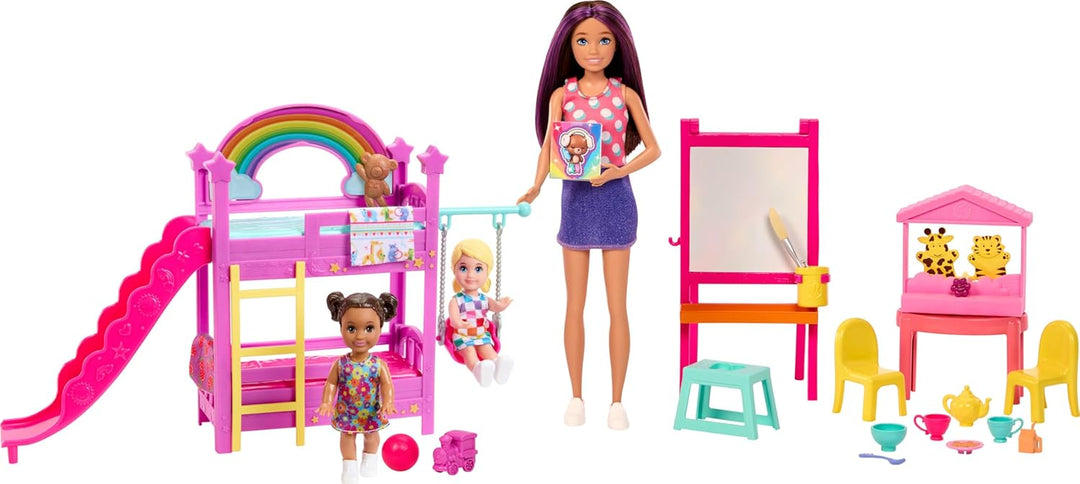 BARBIE Skipper erste Jobs - Spielset mit 3 Puppen und 15+ Zubehörteilen für Babysitting-Geschichten,