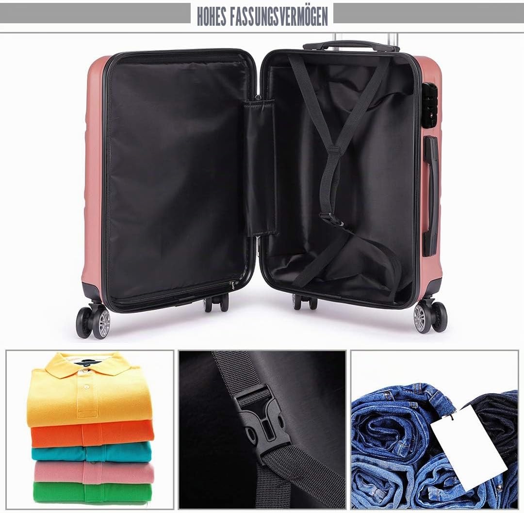 Kono ABS Kabinenkoffer, Hartschale, leicht, 55 cm, Handgepäck mit TSA-Schloss 38 l Rosegold, Rosegol