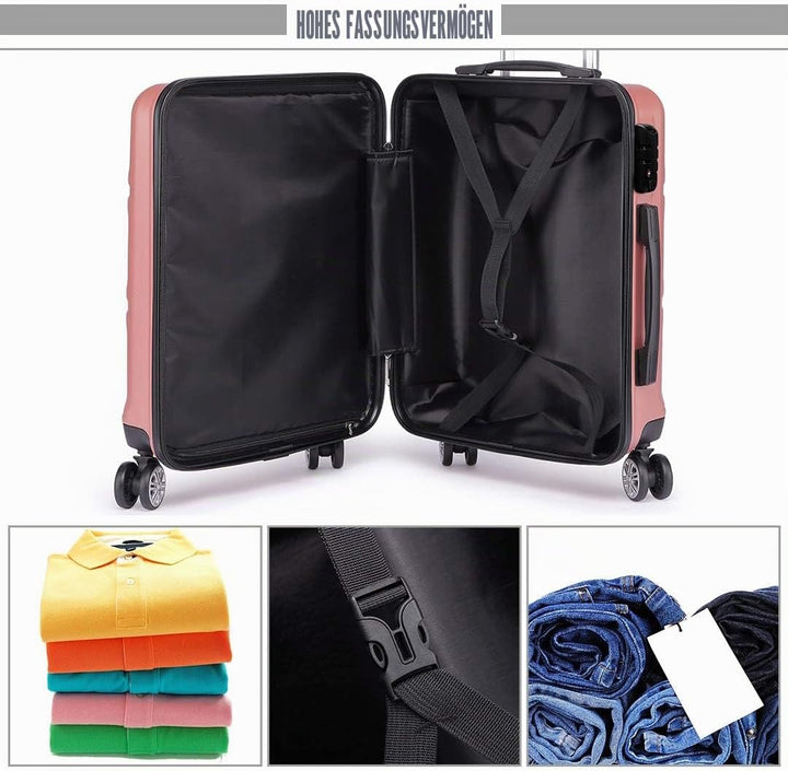 Kono ABS Kabinenkoffer, Hartschale, leicht, 55 cm, Handgepäck mit TSA-Schloss 38 l Rosegold, Rosegol