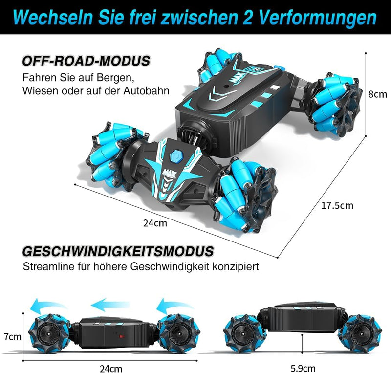 AYIQUTY Ferngesteuertes Auto für Kinder, RC Stunt Car mit Licht und Sprühen, 4WD 2,4 GHz Geländewage