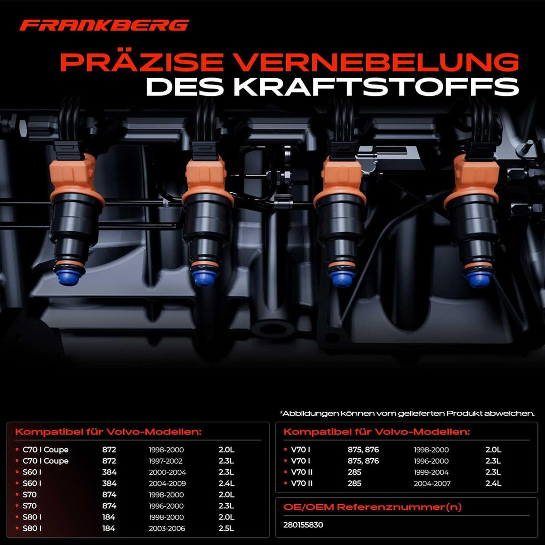 Frankberg 5x Einspritzventil Einspritzdüse Injektor Kompatibel mit C70 I 1998-2005 S60 I 2000-2009 S