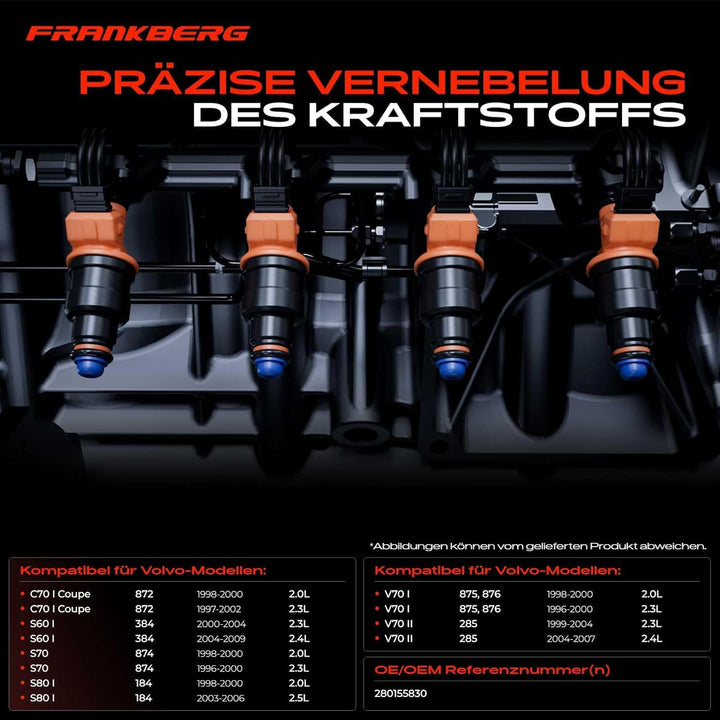 Frankberg 5x Einspritzventil Einspritzdüse Injektor Kompatibel mit C70 I 1998-2005 S60 I 2000-2009 S