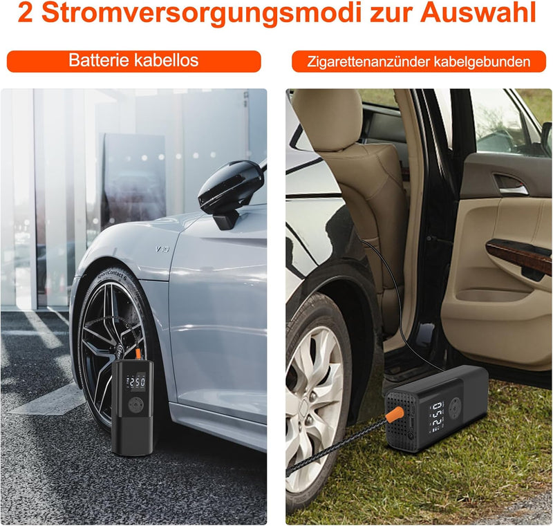 Elektrische Luftpumpe 150PSI Akku Luftpumpe mit 6000mAh Akku Tragbar Fahrradpumpe mit Digitale Anzei