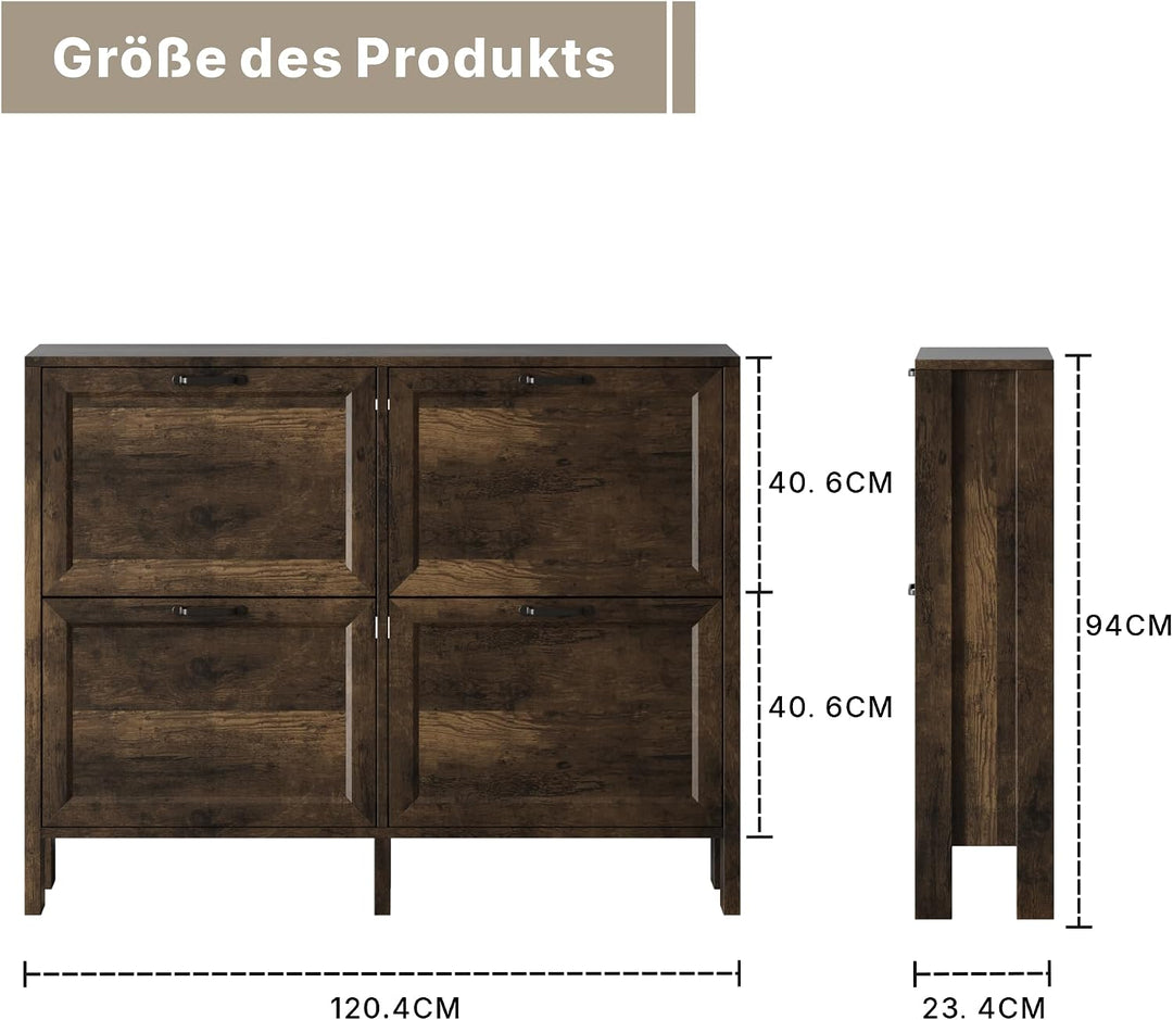 Schuhschrank mit 2 Klappschubladen，120x 81x23cm，Schmaler freistehender Schuh-Organizer，für Eingangsb