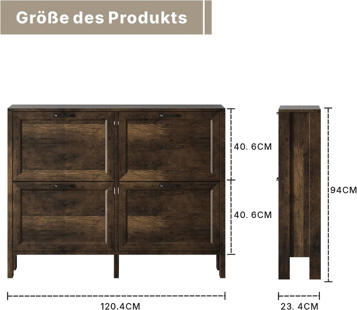 Schuhschrank mit 2 Klappschubladen，120x 81x23cm，Schmaler freistehender Schuh-Organizer，für Eingangsb