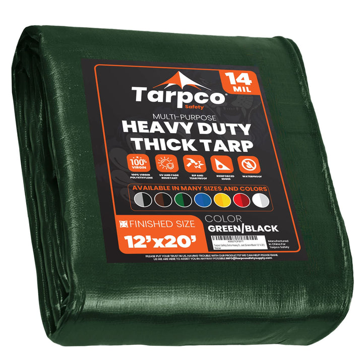 Tarpco Safety Abdeckplane Gewebeplane(245 g/m2 |12′ X 20′ | 3.65m X 6.1m| Grün/Schwarz) 14 Mil PE Sc
