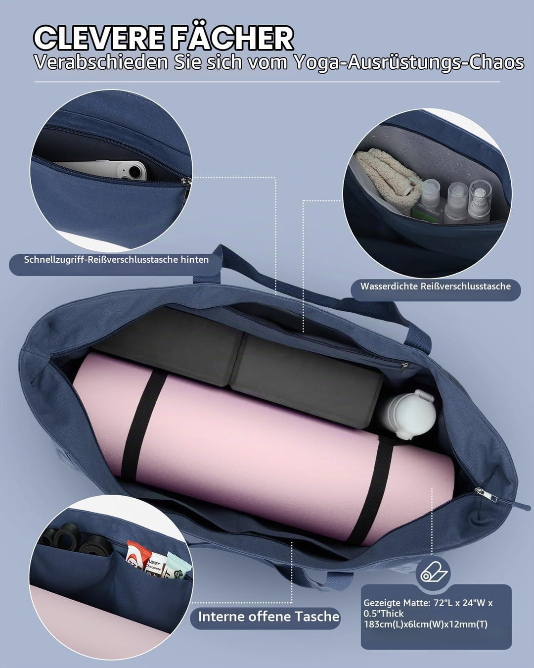 Gonex Yogatasche, Extra Grosse Canvas Sporttasche mit Wasserdichtem Fach &amp; Metallreissverschluss, Fü