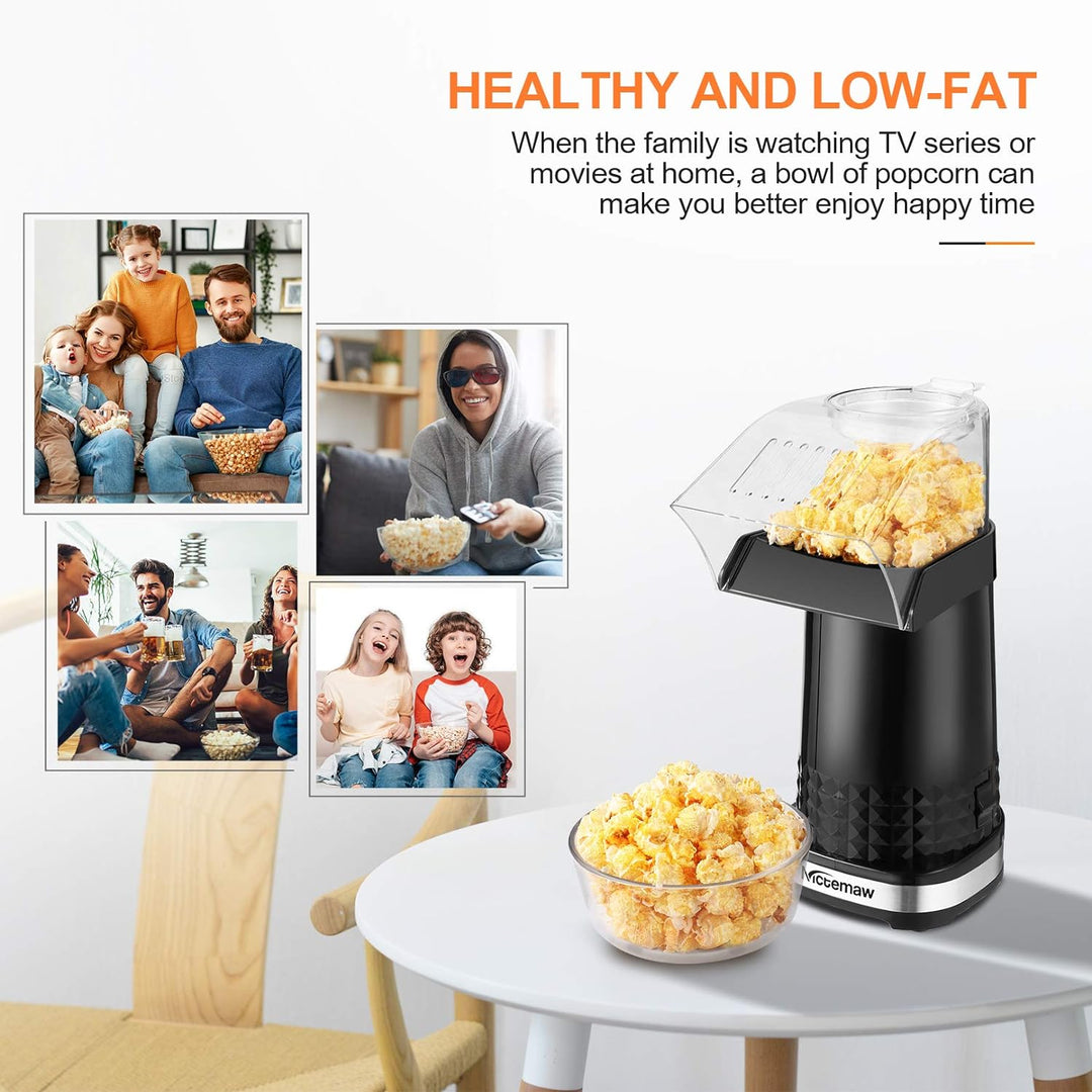 Nictemaw Popcornmaschine Heissluft 1200W Elektrischer Popcorn Maker für Zuhause, Schwarz