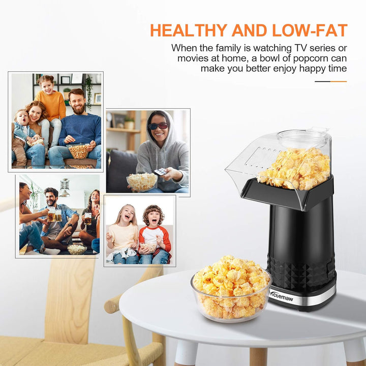 Nictemaw Popcornmaschine Heissluft 1200W Elektrischer Popcorn Maker für Zuhause, Schwarz