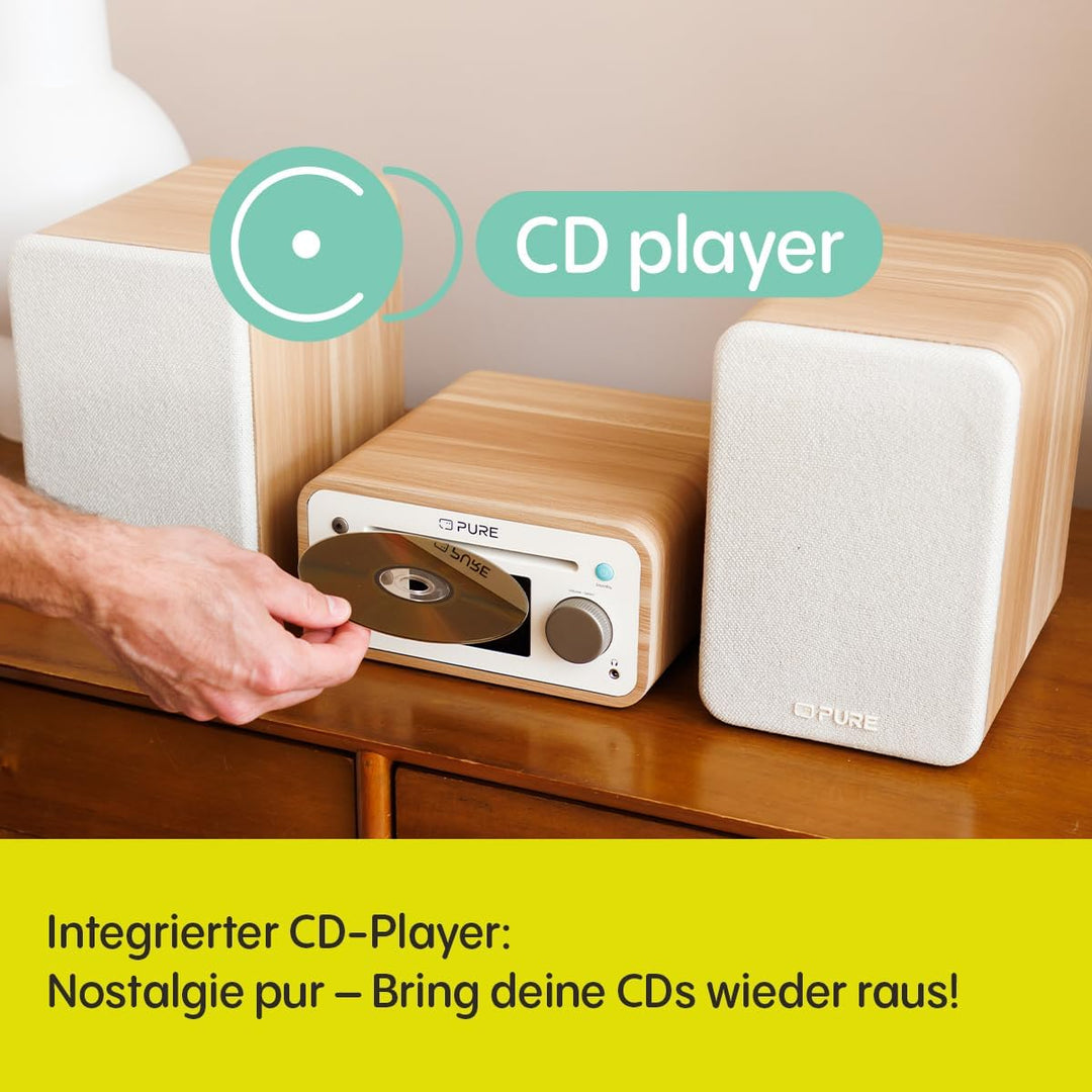 Pure Classic Stereo Mini Mikro HiFi Anlage mit CD-Player DAB+ Radio Bluetooth 5.3 USB AUX Kopfhörera
