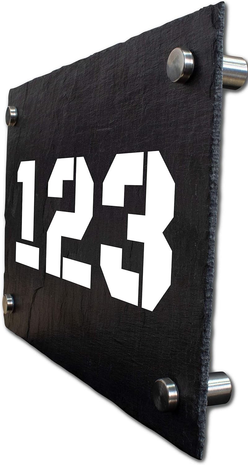 wandmotiv24 Personalisierte Hausnummer Hausnummernschild aus Naturstein Schiefer, auf Schiefertafel,