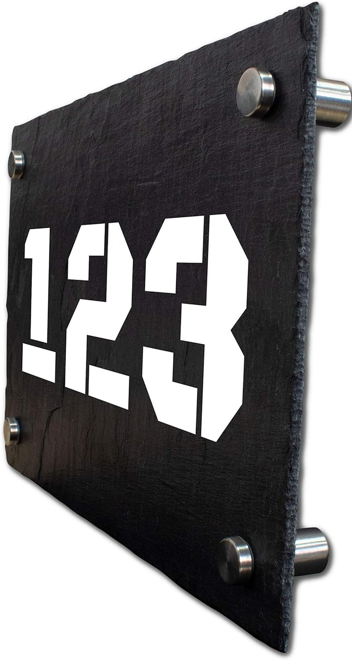 wandmotiv24 Personalisierte Hausnummer Hausnummernschild aus Naturstein Schiefer, auf Schiefertafel,