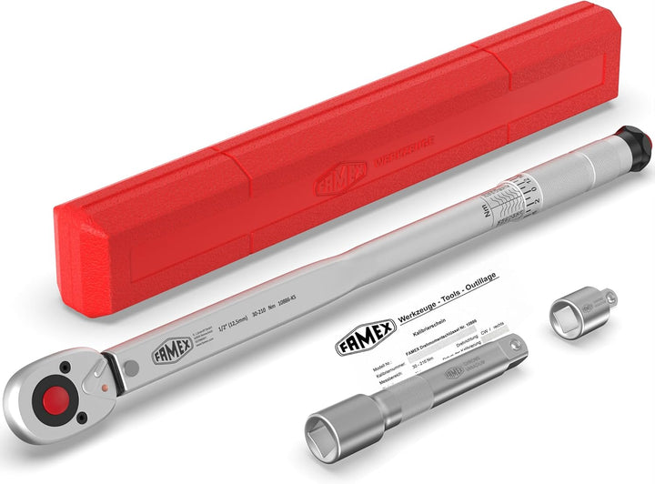 Famex 10886-KS Drehmomentschlüssel Set 1/2 Zoll - 30-210 Nm - 3 teilig - mit Kalibrierschein 10886-K