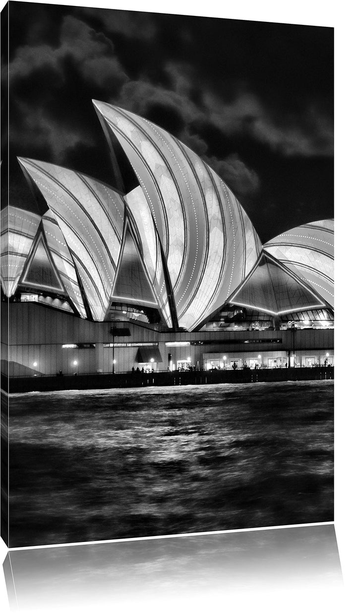 Pixxprint Monocrome, Sydney Opera House blau gelbe Streifen, Format: 100x70 auf Leinwand, 100x70