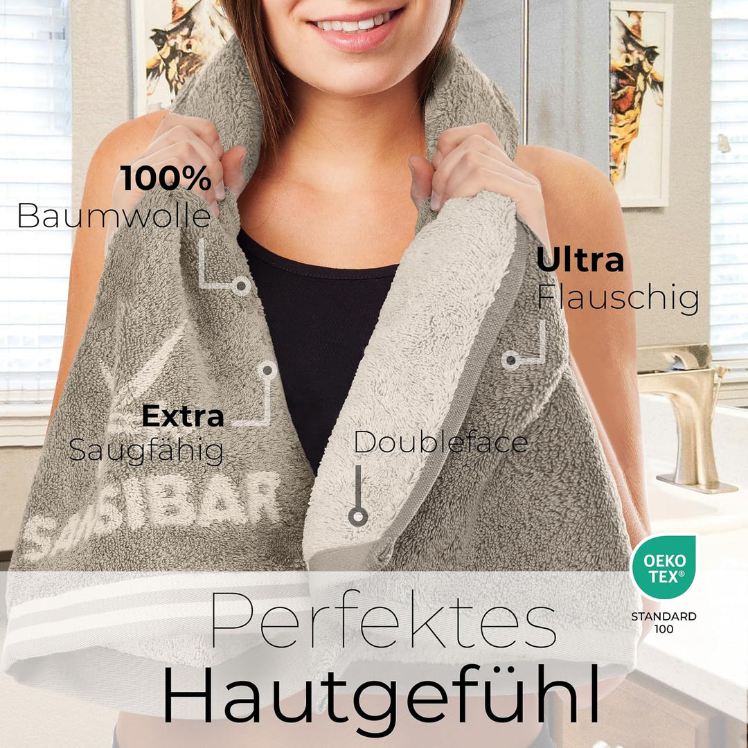 Sansibar Handtuch 6er Set 50x100 cm 100% Baumwolle Doubleface Frottiertuch gestreifte Borde Zweifarb