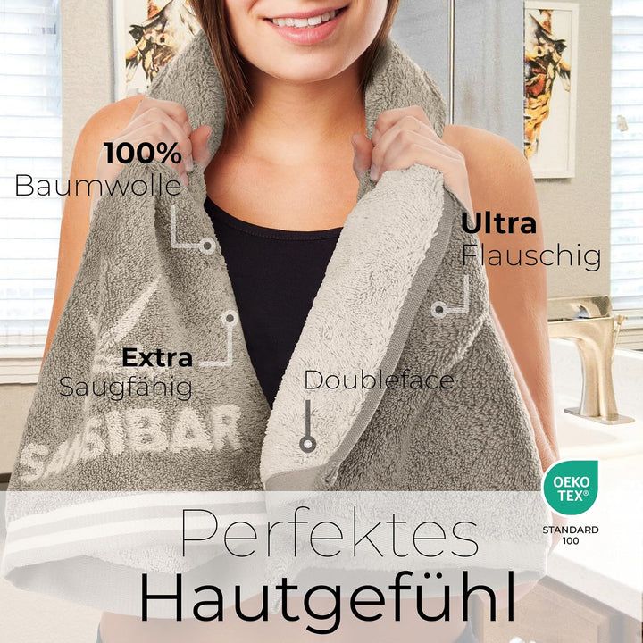 Sansibar Handtuch 6er Set 50x100 cm 100% Baumwolle Doubleface Frottiertuch gestreifte Borde Zweifarb