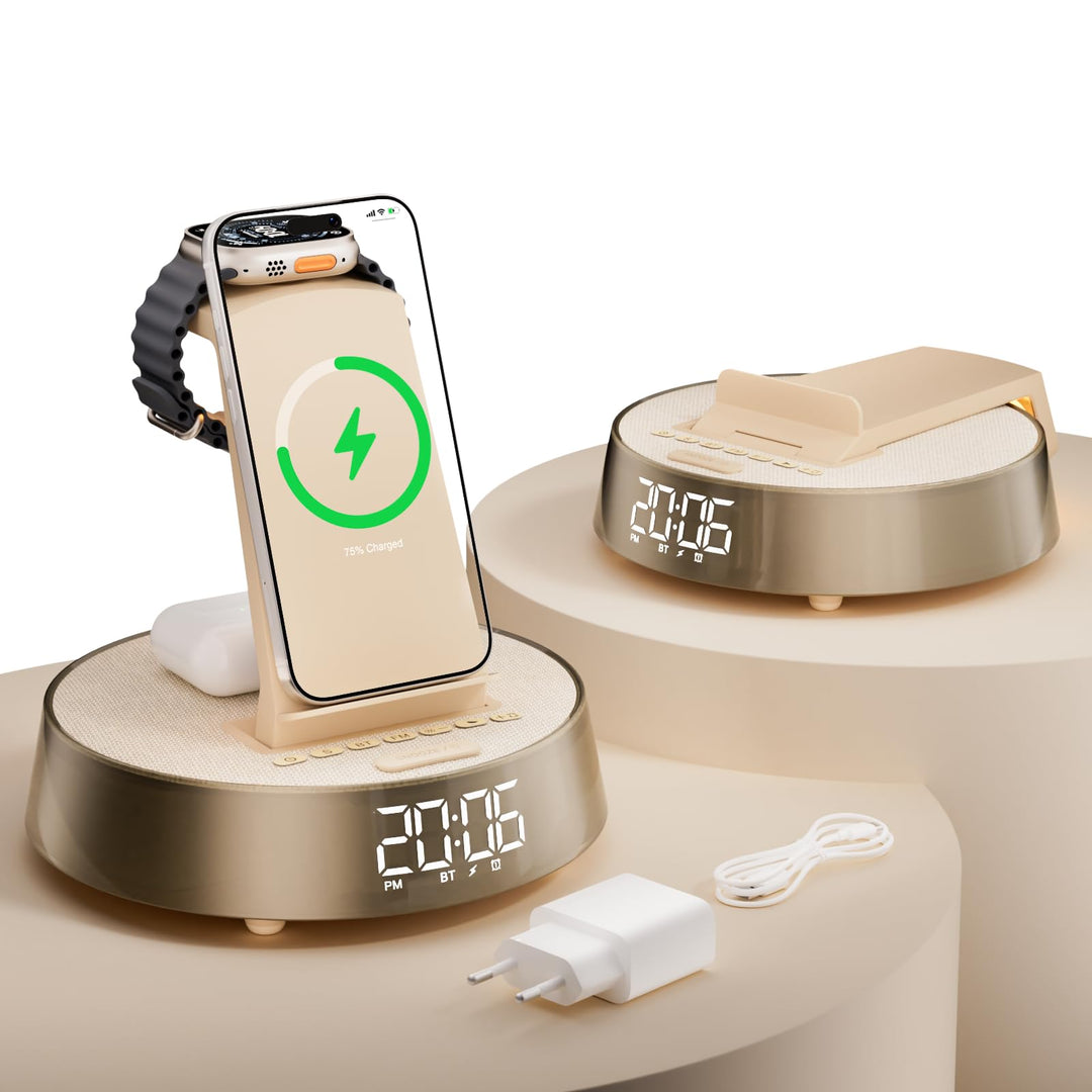 COLSUR Wireless Charger für iPhone für Samsung, Radiowecker mit Bluetooth Lautsprecher Induktive Lad