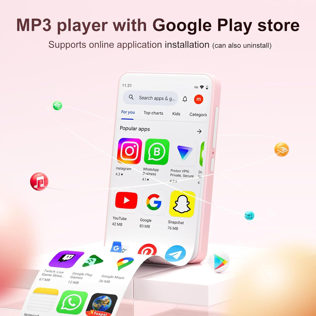 MP3 Player mit Bluetooth und WiFi, Oilsky 80GB 4 Zoll Android 9.0 Mp3, 1080P Touchscreen MP4 Player,