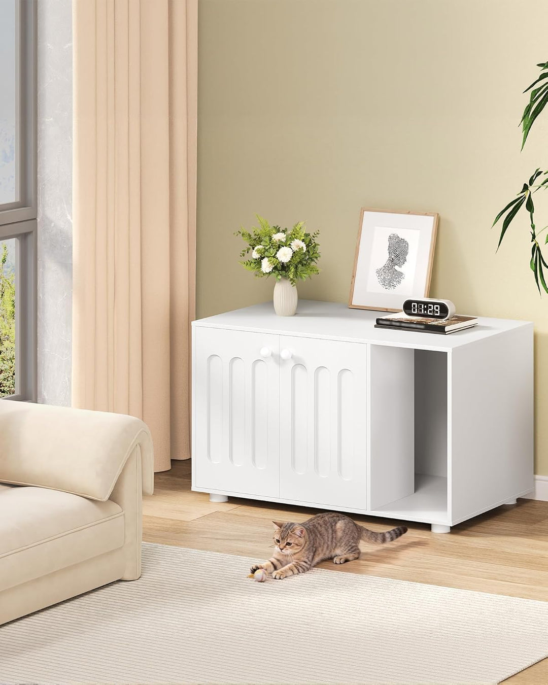 Hzuaneri Katzenschrank, Katzenklo-Schrank, 80 x 48 x 51 cm, Katzenhaus mit Tür und Separater Trennwa