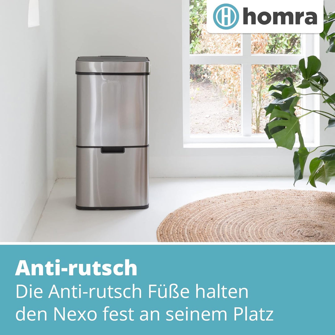 Homra® Nexo Mülleimer mit Sensor Edelstahl - Automatischer Mülleimer Sensor mit 3+1 Fächern - Mülltr