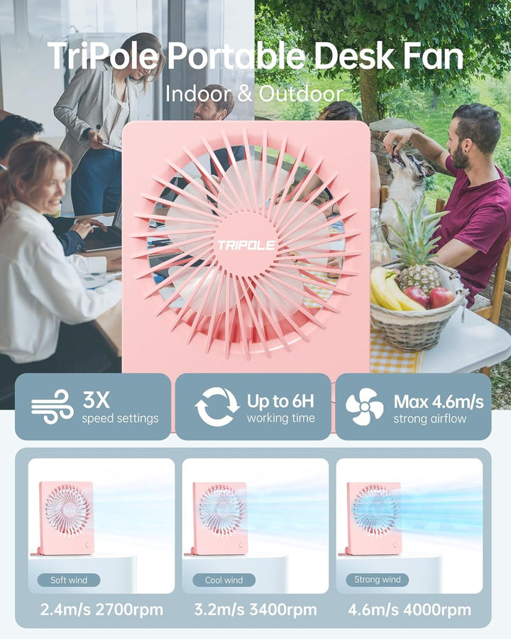 TriPole Schreibtisch Ventilator, 180° Tragbar mit 3-Geschwindigkeits USB, Ultradünner Mini für Home