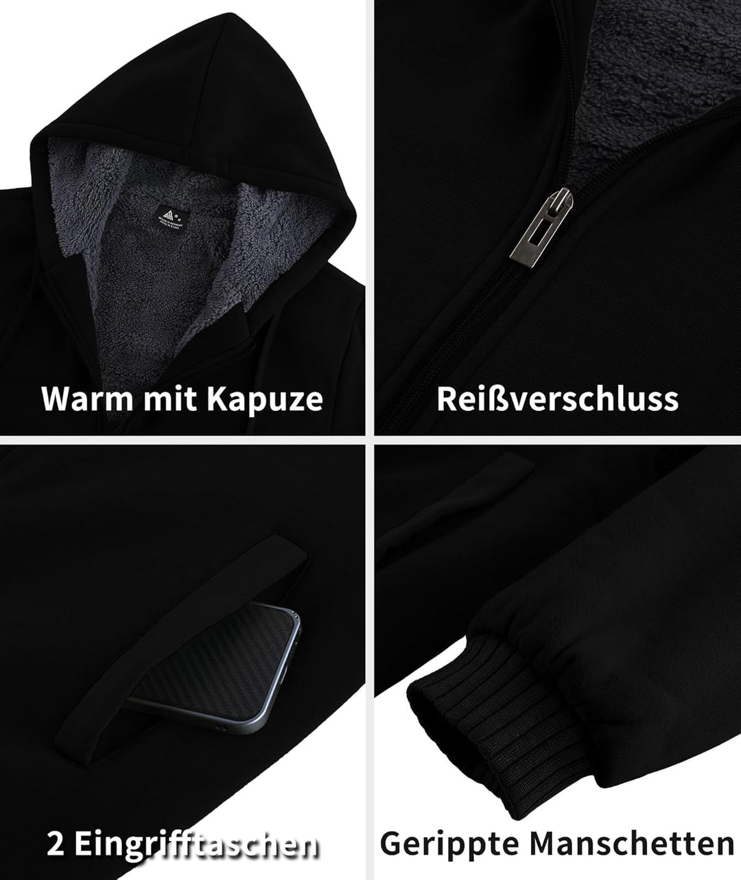 SwissWell Herren Fleecejacke Full Zip Kapuzenjacke Winter Sweatjacke mit Kapuze Gefütterte Hoodie Mä