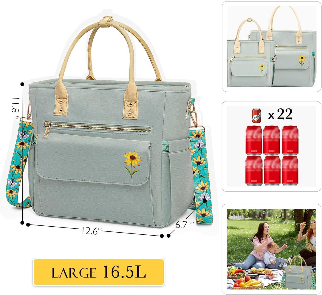 Hihealer Deluxe Lunch Tasche Damen mit Seltenem Blumenmuster - Grosse Auslaufsichere Isolierte Kühlt