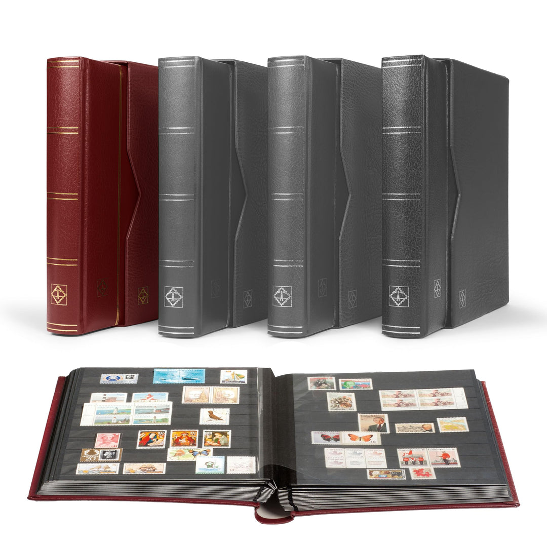 Leuchtturm 316139 Ordner DIN A4, 64 Seiten schwarz, Ledereinband* gepolstert + Aufbewahrungsbox, rot