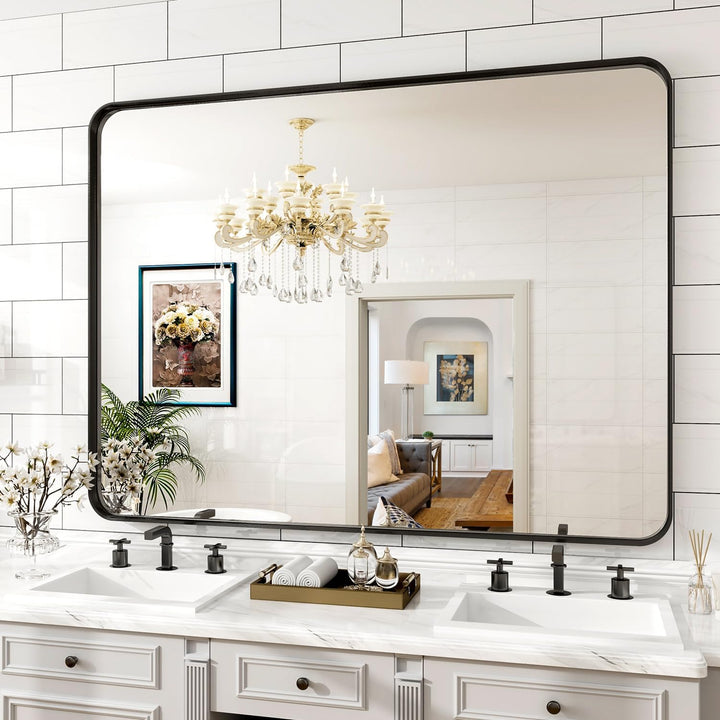 Koonmi Tiefer Rahmen Wandspiegel, 75 x 55 cm Luxus High-End Rechteckiger Badezimmerspiegel, Filetier
