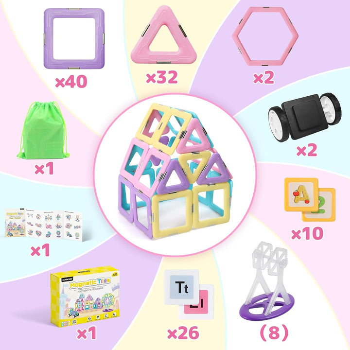 ECHOCUBE Magnetische Bausteine, 120 Teile Magnetische Kacheln mit Magnet Räde Set für Kinder ab 3 Ja