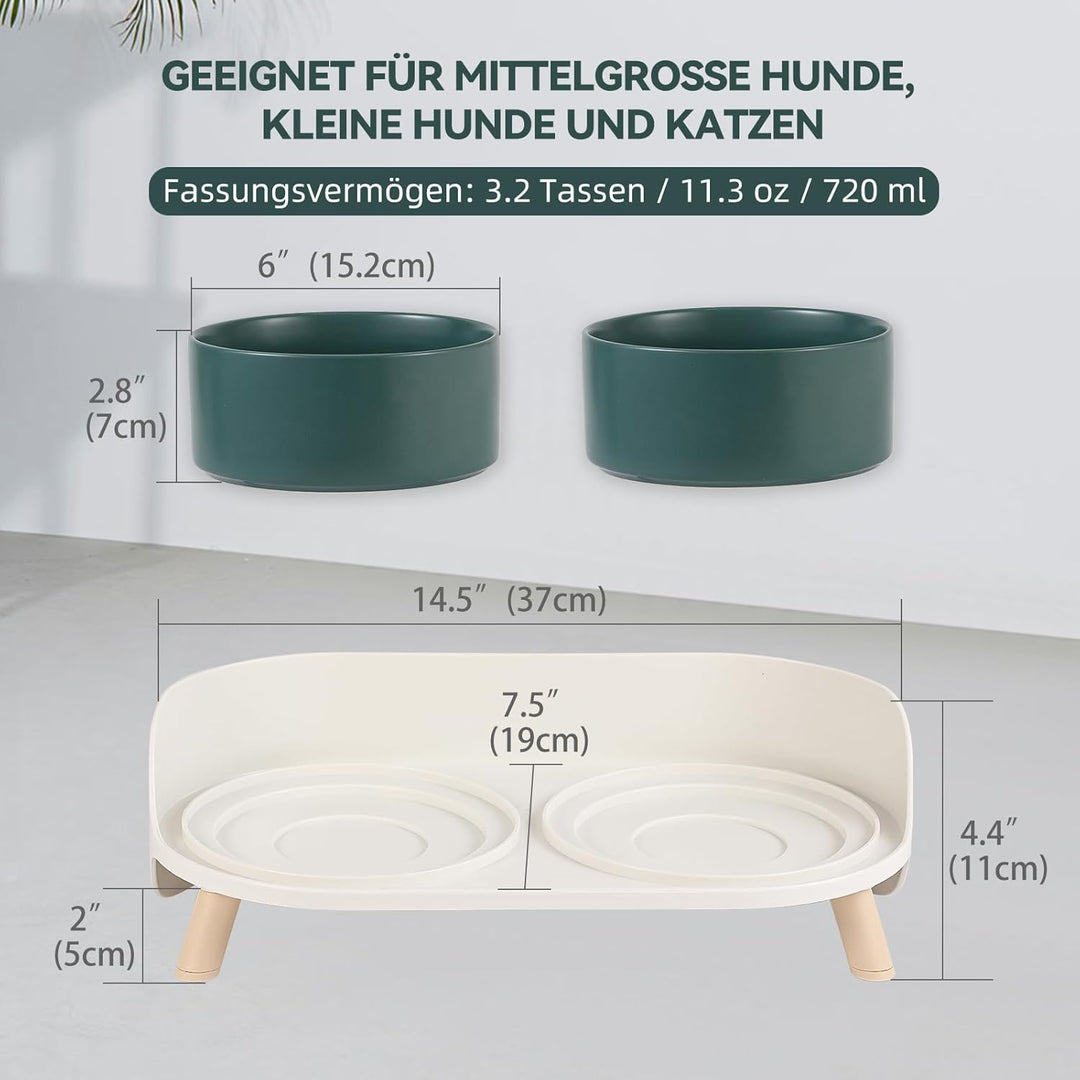 Erhöhtes Keramik-Hundenapf-Set - Doppelte Hundenäpfe mit rutschfestem Ständer - Futter- und Wassernä