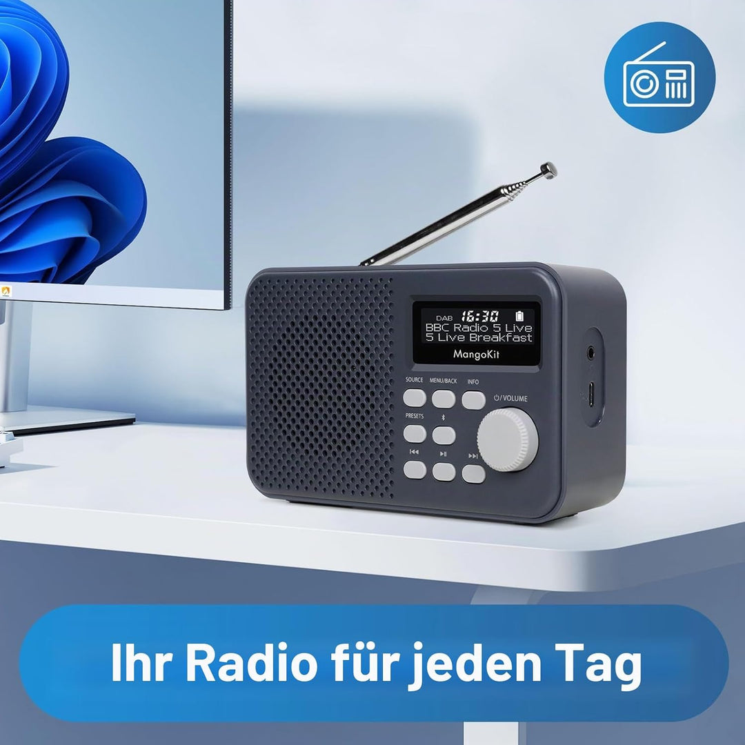 MD2 PLUS Tragbares DAB/DAB+/UKW Digitalradio,Bluetooth-Streaming,40 Speicherplätze,Klares Display,Ko