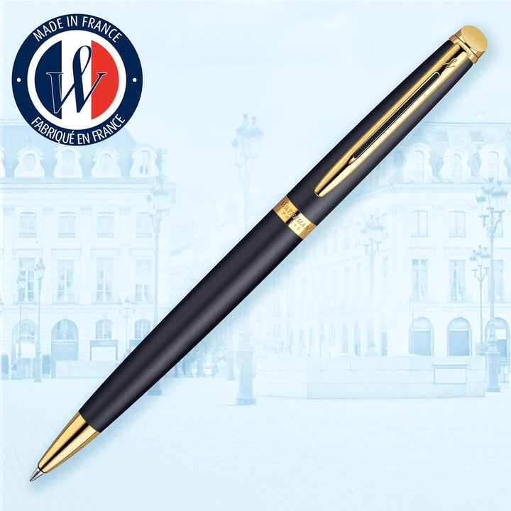 Waterman Hémisphère Kugelschreiber | Mattschwarz mit Zierteile aus 23 K Gold | Mittlere Spitze | Bla