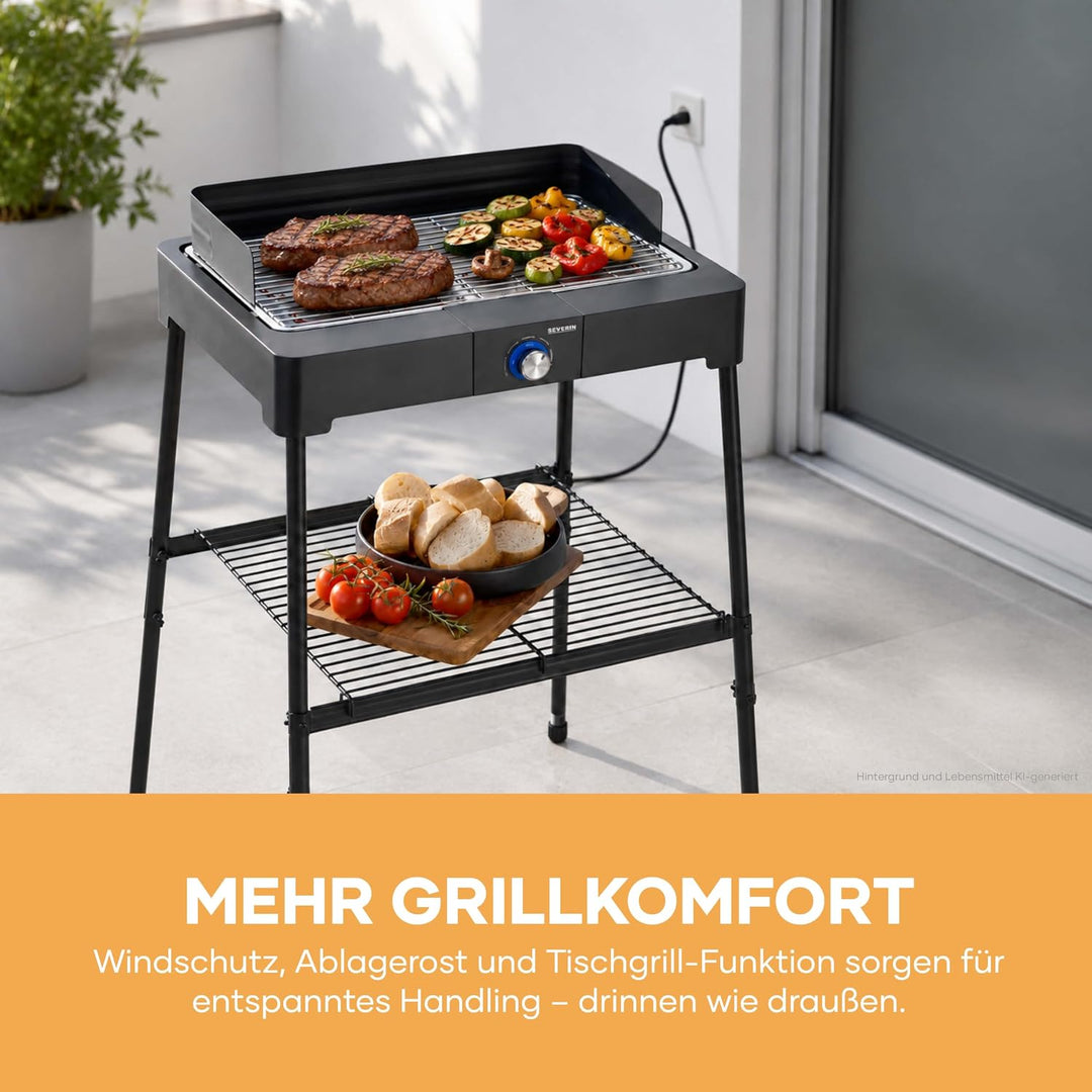 SEVERIN Standgrill mit Edelstahl-Grillrost und Standuntergestell und Ablagerost, Elektrogrill mit sc